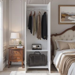 Sunvega White 2 Door Armoire with Shelves for Bedroom Storage