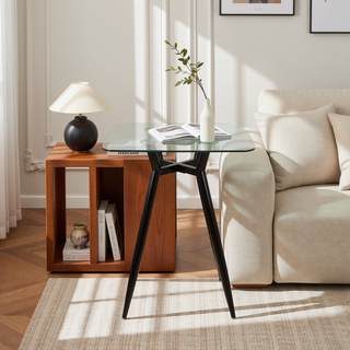 Sunvega Mid-Century Modern Clara Counter Table with Clear Glass Top and Black Metal Legs
