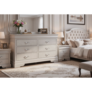 Sunvega Silver Champagne Nightstand with Two Spacious Drawers for Bedroom