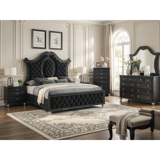 Sunvega Glam Style Black Dresser with Tufted Drawer Fronts and Faux Crystal Knobs