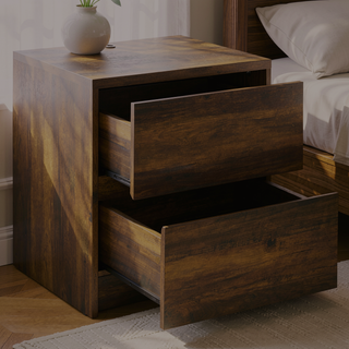 Sunvega Mango Wood Grain Nightstand with Motion Sensor LED Lights and USB Outlets