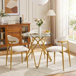 Sunvega Modern Glass Dining Table with Metal Legs for Kitchen Living Room Office