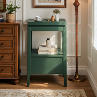 Sunvega Vintage Green 1-Drawer Nightstand with Spacious Shelf and Gold Pull