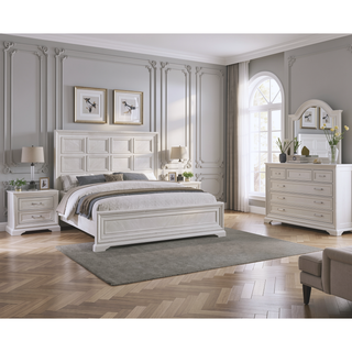 Sunvega Antique White Finish Contemporary Six-Drawer Storage Dresser with Bar Handles