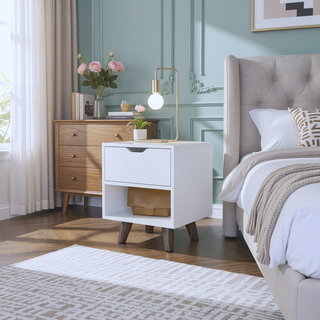 Sunvega White Carleen Nightstand with Roomy Drawer and Generous Display Shelf