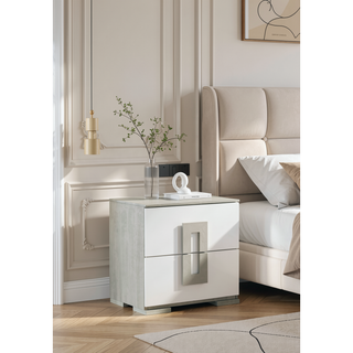 Sunvega Sleek White Modern Nightstand with Two Spacious Drawers for Bedside