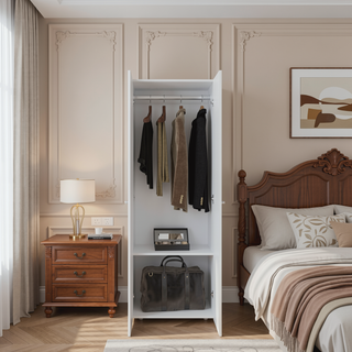 Sunvega Wenge 2-Door Tall Wardrobe Cabinet with Hanging Rod for Bedroom
