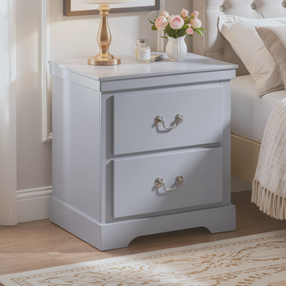 Sunvega Gray Traditional Nightstand with 2 Dovetail Drawers and Satin Nickel Handles