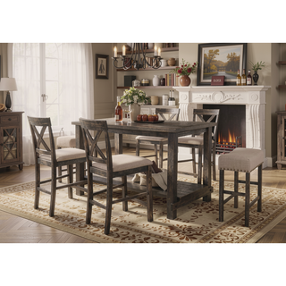 Sunvega Weathered Grey Counter Height Table with Bottom Shelf and Durable Wooden Top