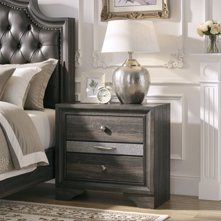 Sunvega Black Finish Wooden Nightstand with 3 Drawers and Curved Legs