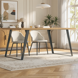 Sunvega Handcrafted Modern Industrial Dining Table with Solid Wood Oak Veneer Top