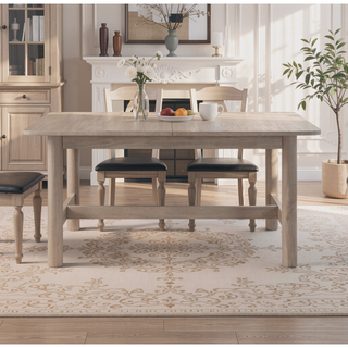 Sunvega Light Brown Oak Veneer Extendable Dining Table with Leaf for Six