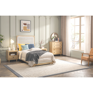 Sunvega 2-Drawer Nightstand with Natural and White Finish for Bedroom Storage