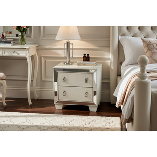 Sunvega Traditional Silver Finish Stainless Deco Panel Nightstand with Hanging Pulls