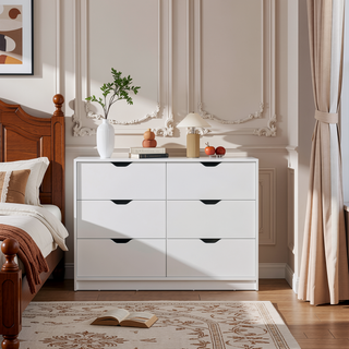 Sunvega White Dresser with Four Drawers and Two Cabinets for Bedroom Storage