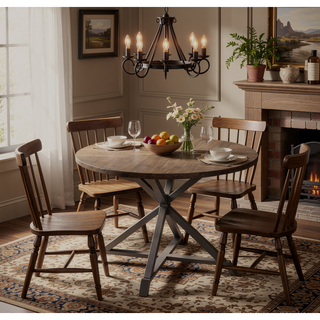 Sunvega Rustic Industrial Round Dining Table with Herringbone Top