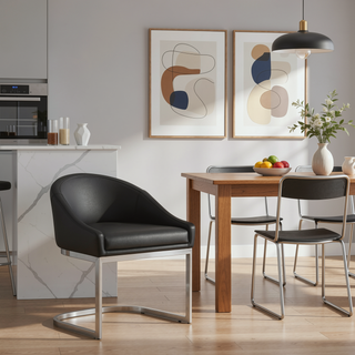 Sunvega Brushed Stainless Steel Bar Stool with Black Faux Leather Upholstery