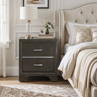 Sunvega Grey 2-Drawer Nightstand with Mirror Inlaid and Safety Stop Mechanism
