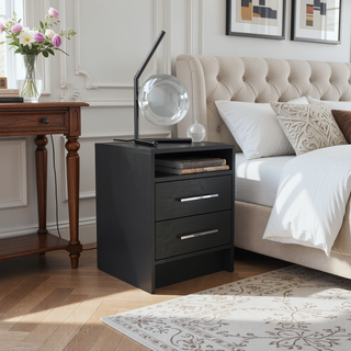 Sunvega Light Gray Nightstand with Two Spacious Drawers and Top Shelf for Bedroom