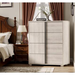Sunvega Contemporary White Wash Chest with Vertical Chrome Handles and French Dovetail Drawers