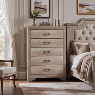 Sunvega Natural Finish Melamine Laminate Nightstand with 2 Dovetail Drawers