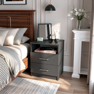 Sunvega Oklahoma Nightstand with Two Drawers and One Open Shelf