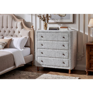 Sunvega Upholstered Boucle Fabric Bed with 4 Drawers and Wooden Frame
