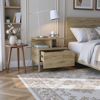 Sunvega Floating Nightstand with Drawer in Black Wengue Finish for Wall Assembly