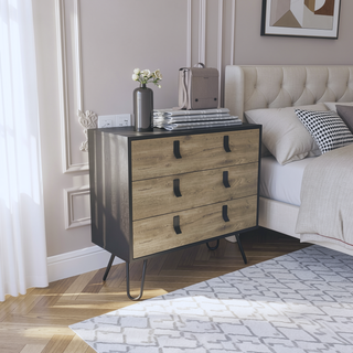 Sunvega Modern Dresser with 3 Drawers and Hairpin Legs for Bedroom Storage