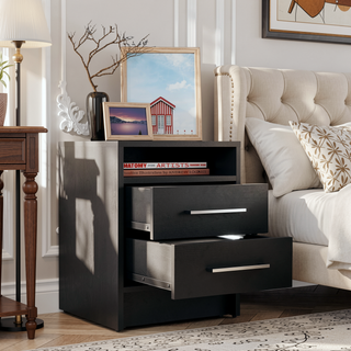 Sunvega Modern Nightstand with Two Spacious Drawers and Metal Handles for Bedroom