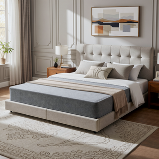 Sunvega Foldable Twin-Size Metal Mattress Bed Base with Removable Linen Cover