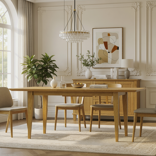 Sunvega Extendable Oak Dining Table with Butterfly Leaf for 6 to 8 People