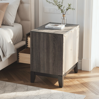 Sunvega Rustic Grey Oak Modern Nightstand with 2 Drawers Bedroom Furniture