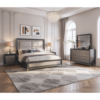 Sunvega Contemporary Dark Wood Nightstand with Brushed Gold Hardware and Tapered Legs