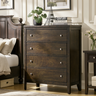 Sunvega Dark Cocoa Four Drawer Chest with Brushed Nickel Hardware for Bedroom