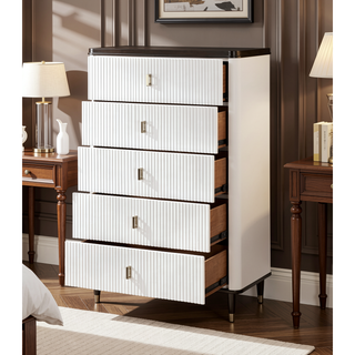 Sunvega White and Walnut Finish Nightstand with USB Port and Drawer