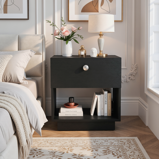Sunvega White Nightstand with Convenient Drawer and Open Lower Shelf for Bedroom