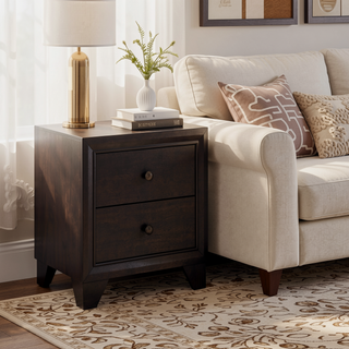 Sunvega Espresso Finish Two-Drawer Nightstand with Wooden Legs for Bedroom