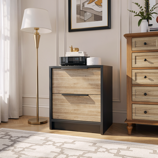 Sunvega Modern 18 Inch High Nightstand with Two Large Storage Drawers
