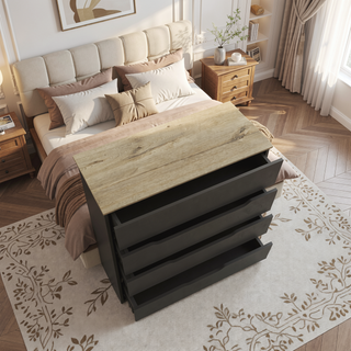Sunvega Superior Top Four Spacious Drawers Dresser in Black Wengue Light Oak Finish