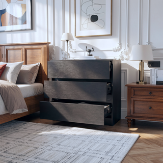 Sunvega Modern 3 Drawer Dresser with Wood Top for Bedroom Storage