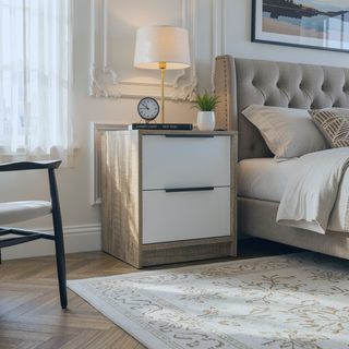 Sunvega Light Gray Two Drawer Nightstand with Metal Handle for Bedroom