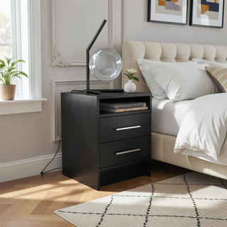 Sunvega Modern Nightstand with Two Spacious Drawers and Metal Handles for Bedroom