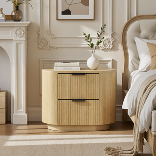 Sunvega Modern Natural Oak Nightstand with Two Drawers and Ribbed Texture