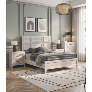 Sunvega Contemporary Geometric Design Two Drawer Nightstand with Off-White Finish