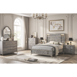 Sunvega 5 Drawer Chest in Gray with Custom Hardware and Book Matched Veneers