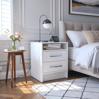 Sunvega Light Gray Nightstand with Two Spacious Drawers and Top Shelf for Bedroom