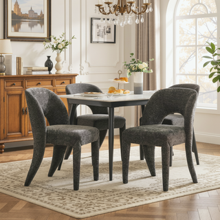 Sunvega Grey Chenille Dining Chairs with Hollowed-Out Backrest Set of 2