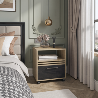 Sunvega Mobile Nightstand with One Drawer and Open Shelf on Casters for Bedroom