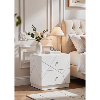 Sunvega Mist Nightstand with Two-Tone High-Gloss Marble Lacquer Finish and Two Spacious Drawers